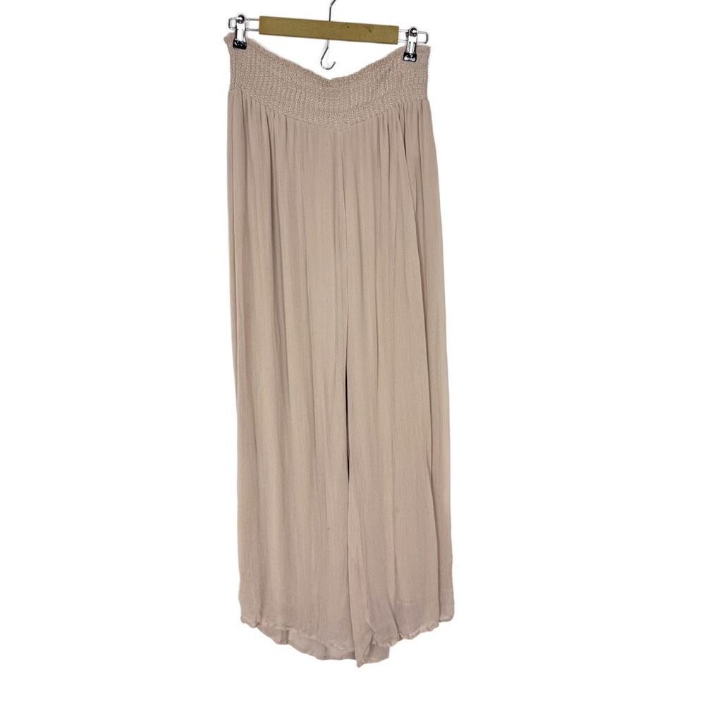 Sundance Palazzo Pants Womens Medium Beige Gauzy Smocked Pull On Wide Leg Boho